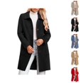 thumbnail image 1 of Mid Length Coat With Notch Lapel Button Front Pockets Long Sleeve Winter Outerwear For Cold Weather, 1 of 4