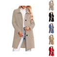 thumbnail image 1 of Mid Length Coat With Notch Lapel Button Front Pockets Long Sleeve Winter Outerwear For Cold Weather, 1 of 4