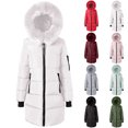 thumbnail image 1 of Mid-Length Full-Zip Puffer Coat for Women Detachable Big Hood Collar Zip Up Quilted Parka,Windproof Warm Thick Cold Weather Jacket with Rib Cuffs and Multi Pockets, 1 of 5