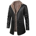 thumbnail image 1 of Mid Length Leather Jacket Business Casual Winter Coat With Thick And Oversized Notch Lapel, 1 of 5