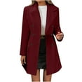 thumbnail image 1 of Mid Length Trench Coat Womens Dressy Casual Wool Blend Jacket with Faux Fur Notched Collar Double Breasted Overcoat (2XL, Wine), 1 of 7