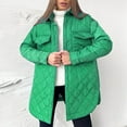 thumbnail image 1 of Mid Length Winter Coats for Women Lounge Long Sleeve Lapel Neck Puffy Parkas with Chest Pockets Out Work Solid Color Button Down Split Hem Jackets, 1 of 3