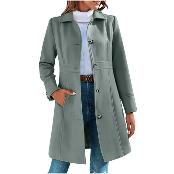 Mid-Long Pea Coats for Women Winter Lapel Single Breasted Wool Coats Elegant Blazer Jacket with Pockets