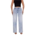 thumbnail image 1 of Mid-Low Rise Baggy Jeans Wide Leg for Women Distressed Pants Stretchy Bottom Lady Basic Comfortable Denim (US, Numeric, 27, Regular, Regular, Mid Low-Light Blue), 1 of 31