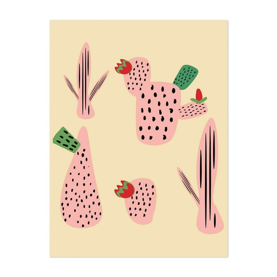 Mid Mod Cactus - Illustration Cactus Abstract Boho Minimalist Desert Pattern Modern Art Unframed Wall Art Print 18 x 24 inches