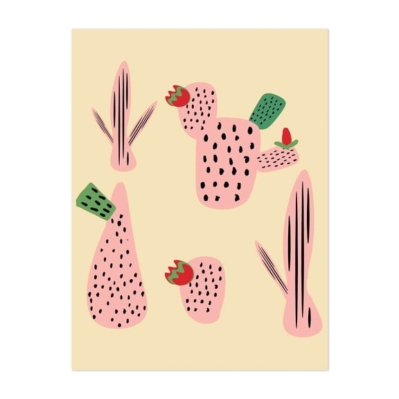 Mid Mod Cactus  - Illustration Cactus Abstract Boho Minimalist Desert Pattern Modern Art Unframed Wall Art Print 20 x 28 inches
