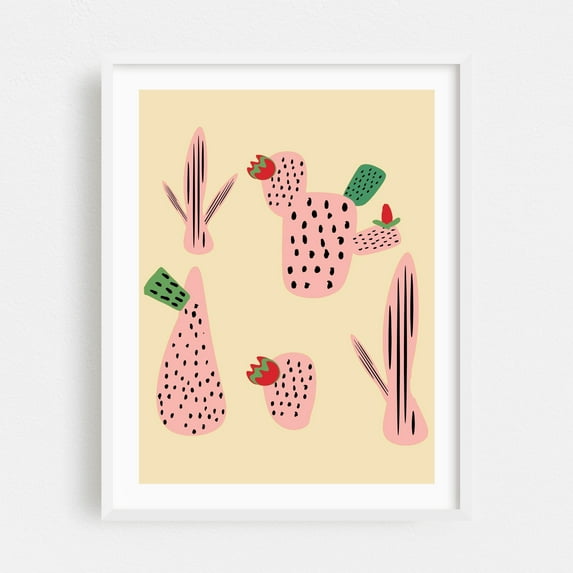 Mid Mod Cactus - Illustration Cactus Abstract Boho Minimalist Desert Pattern Modern Art White Framed Wall Art Print 16 x 20 inches
