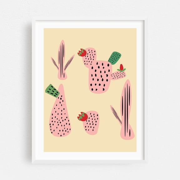 Mid Mod Cactus - Illustration Cactus Abstract Boho Minimalist Desert Pattern Modern Art White Framed Wall Art Print 5 x 7 inches