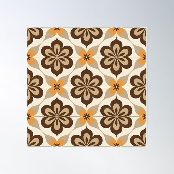 Mid Mod, Retro Flower Pattern Poster Wall Art, Modern Wall Decor For Living Room Bedroom, 16X16 UNFRAMED
