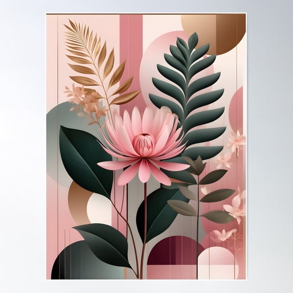 Mid Mod, Vintage Aesthetics, Botanical, Pink, Green #6 Poster Wall Art, Modern Wall Decor For Living Room Bedroom, 12x18 UNFRAMED