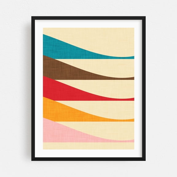 Mid Mod Waves - Digital Art Geometric Abstract Mid-Century Modern Minimalist Pattern Modern Art Retro Black Framed Wall Art Print 12 x 16 inches