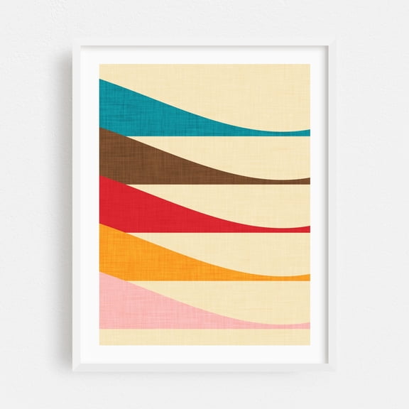 Mid Mod Waves - Digital Art Geometric Abstract Mid-Century Modern Minimalist Pattern Modern Art Retro White Framed Wall Art Print 12 x 16 inches