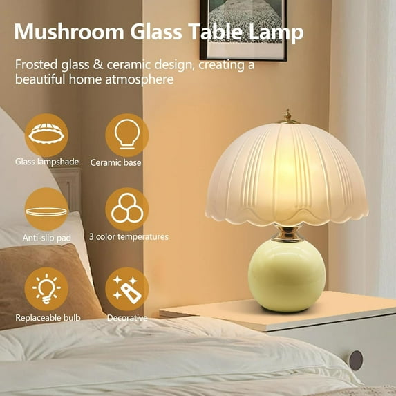 Mid  Modern  for Bedroom, Vintage Bedside Small  for Living Room, 12" Cute Retro Mushroom Table  Decor with 3 Color Temps