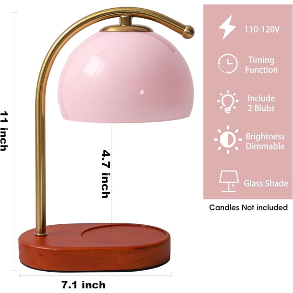 Mid Pink Glass Candle Warmer Lamp with Timer & Dimmer