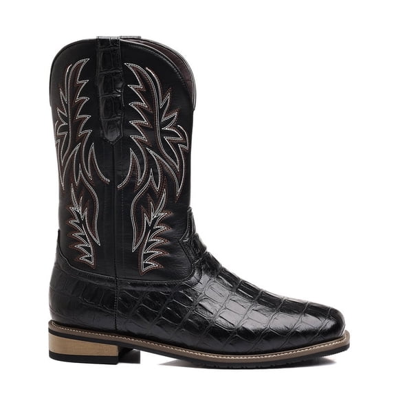 ZZQTBCDKY Men's Shoes Slip-On Cowboy Ankle-High, Wide, Low Heel, Square Toe Black, 12.5