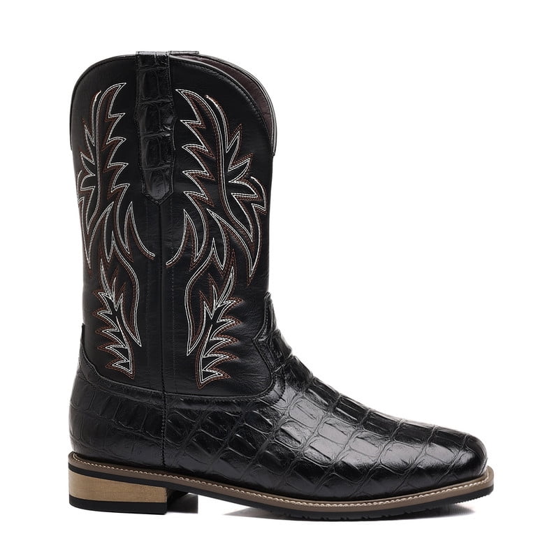 Men\'s Black Western Embroidered Pull-On Boots Cowboy Boots for Men Square Toe Western Slip on Work Booties  main image 3