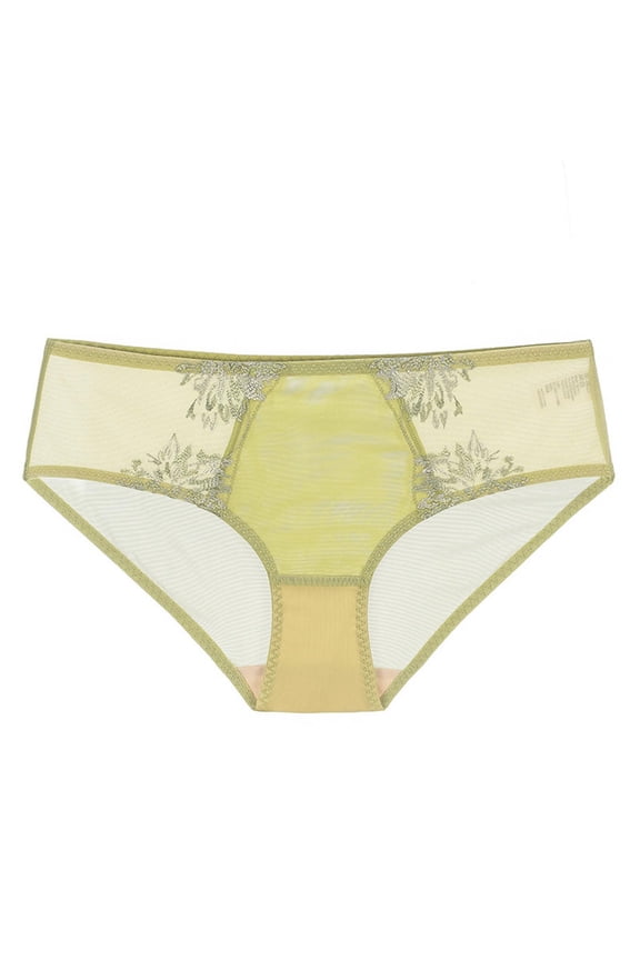 Mid Rise Briefs for Women: Sheer Lace Embroidered Underwear, Breathable Soft Everyday Panties - Green (S-XL),Size XL