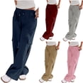 thumbnail image 1 of Mid Rise Cargo Pants for Women, Relaxed Straight Leg Work Trousers with Multi Pockets, Casual Office Pants, Khaki Green, Business Casual Style, Practical Gifts for Women | Sopatenor,Wine XL, 1 of 8