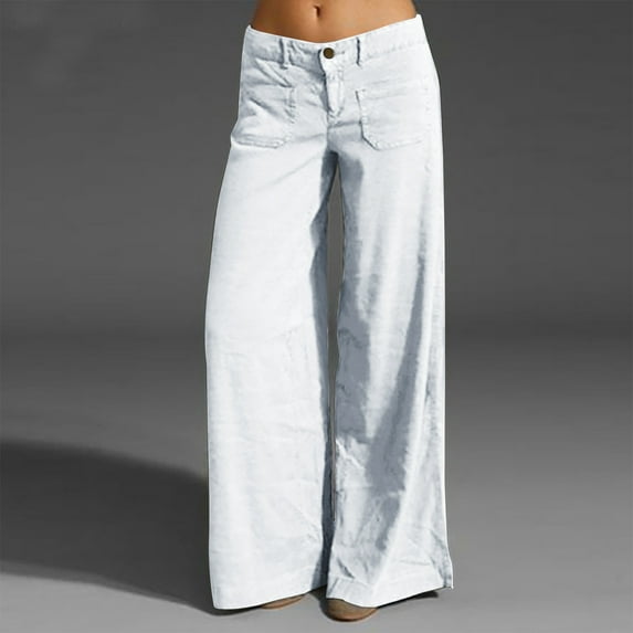 Mid Rise Cargo Pants for Women Casual Solid Loose Fit Straight Wide Leg Flat Front Long Loungewear Pant Ladies Y2K Vintage Trousers with Pockets