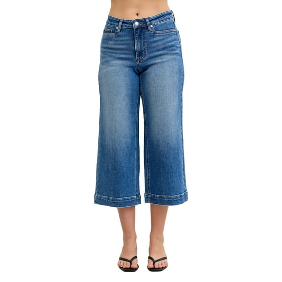 Mid Rise Crop Wide Leg Jeans