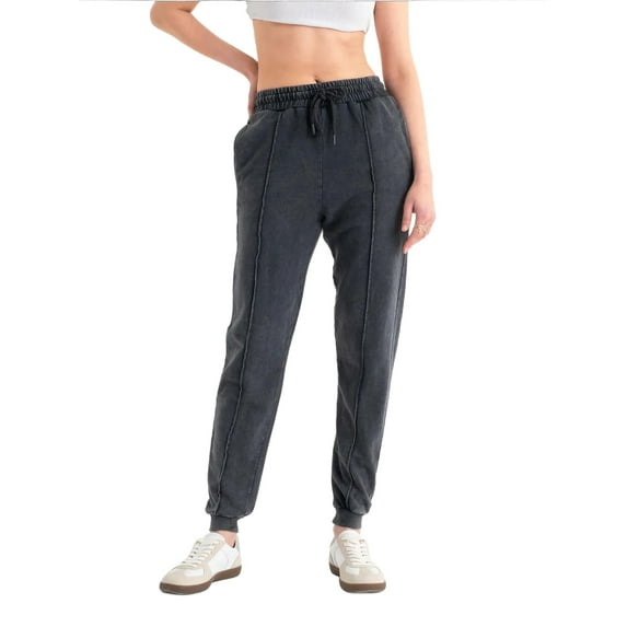 Mid Rise Elastic Waist Pocket Straight Leg Joggers