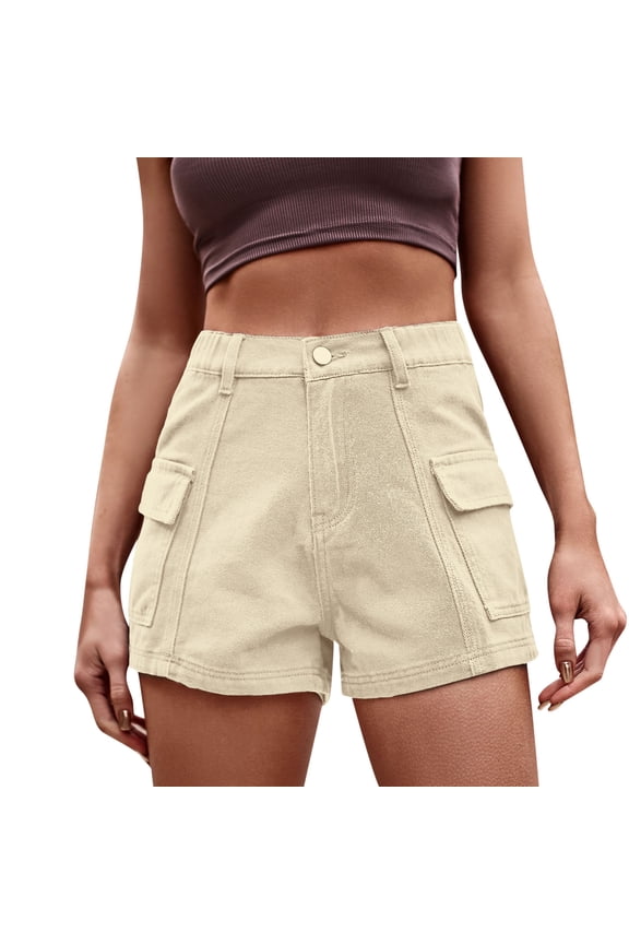 Mid-Rise Jean Shorts for Women Low Waisted Washed Summer Hot Ripped Destroyed Pull on Bermuda Short Stretch Summer Denim Shorts Hot Pants