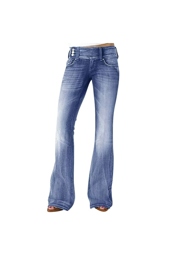 Mid Rise Jeans for Women Straight Leg Bootleg Pants Loose Fit Wide Leg Jean Pants Button Pocket Bootcut Denim Trouser