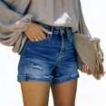 thumbnail image 1 of Mid Rise Ripped Denim Shorts – Frayed Cuffed Hem Casual Jean Shorts with 5 Pockets, 1 of 5