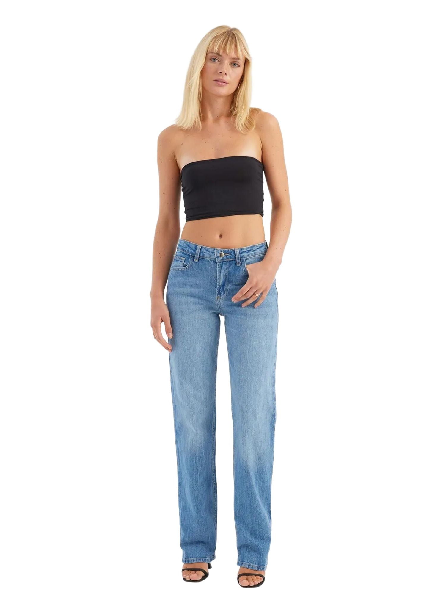Mid-Rise Waist Straight Jeans with Pockets