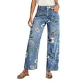 thumbnail image 1 of Mid-Rise Vintage Floral Straight Leg Pants for Women Summer Casual Denim Pants Mid Blue XL, 1 of 6