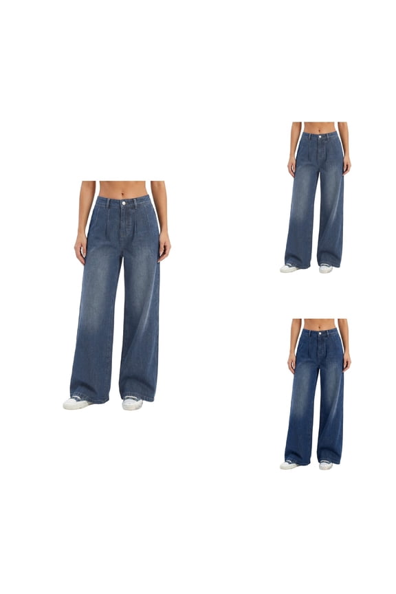 Mid Rise Wide Leg Denim Pants, Comfortable Stretch Bootcut Jeans for Women, Elastic Waist Baggy Palazzo Trousers in Petite 24/27/30/33 Inseam, Plus Size Long Casual Pants