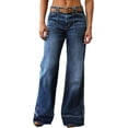 thumbnail image 1 of Mid Rise Wide Leg Jeans Baggy Straight Fit Denim Pants with Pockets Without Belt, 1 of 5