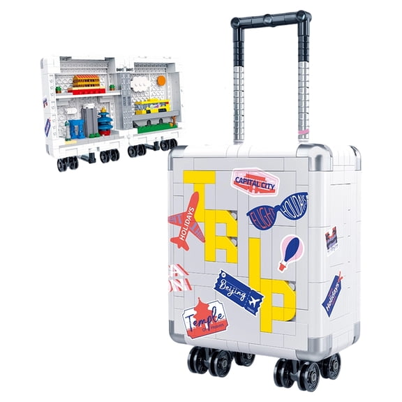 Mid-Size Opening Suitcase Building Set, Beijing Landmark Skyline Brick Display, Retractable Handle & Wheels, 519pcs Fun GiftM (Medium, double-open)