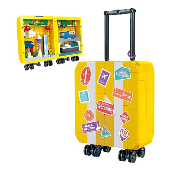 Mid-Size Opening Suitcase Building Set, Guangzhou Landmark Skyline Brick Display, Retractable Handle & Wheels, 541pcs Fun GiftM (Medium, double-open)