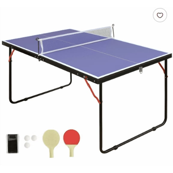 Mid-Size Portable Ping Pong Table, 4ft Compact Foldable Table Tennis Table Set with Net, 2 Paddles & 3 Balls for Indoor Outdoor, Small Spaces And Apartments, Thickened Aluminum Frame