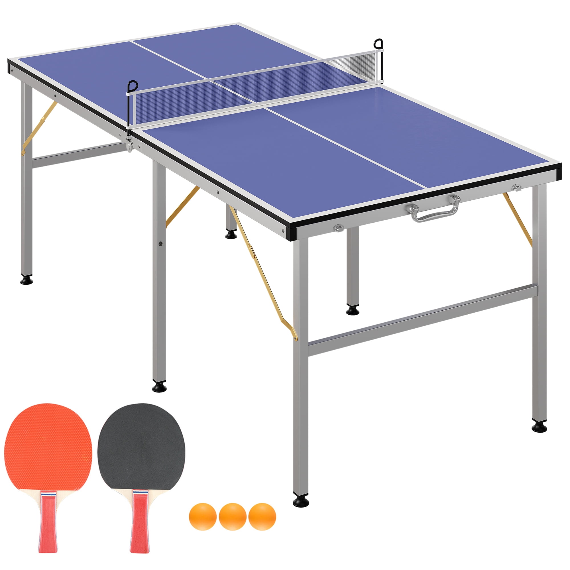 Mid-Size Table Tennis Game Set, 6 x 3 ft, Indoor/Outdoor Portable Table Tennis Game with Net, 2 Paddles & 3 Balls, Quick Assembly, Easy Storage, Perfect for Adults/Teens