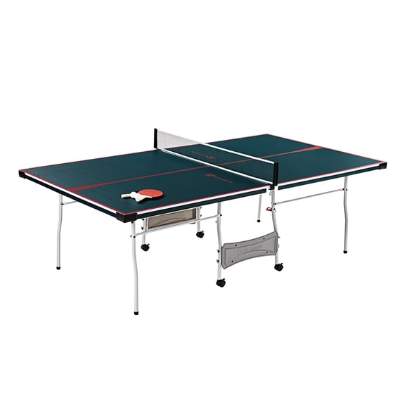 MD Sports Mid Size Ping Pong Table Tennis Table, 4 Piece Foldable Design with Net & Accessories, Dark Green