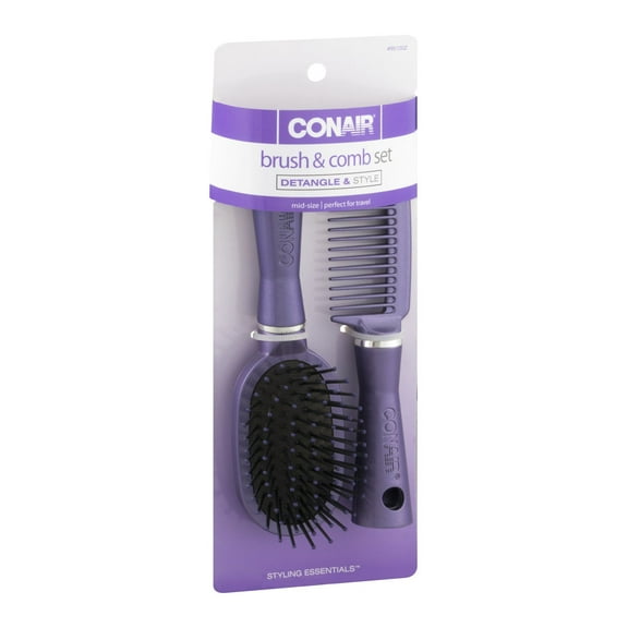 Mid-Sized Compact Detangling Cushion Hairbrush & Styling Comb Set  Colors Vary  2 Piece Set (Pack of 4)