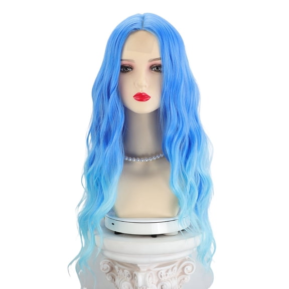 Mid Split Blue Gradient Long Curly Hair Wig, Personalized Wig, Suitable For Parties And Daily Wear Breathable, lightweight