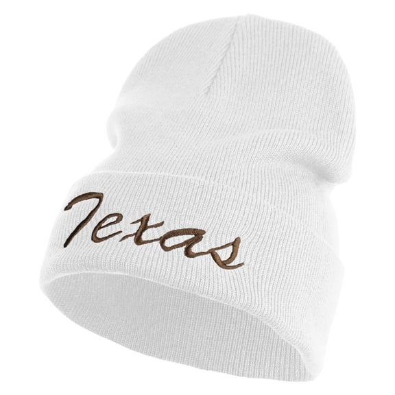 Mid States Texas Embroidered Big Size Superior Cotton Long Knitting Beanie - White XL-3XL