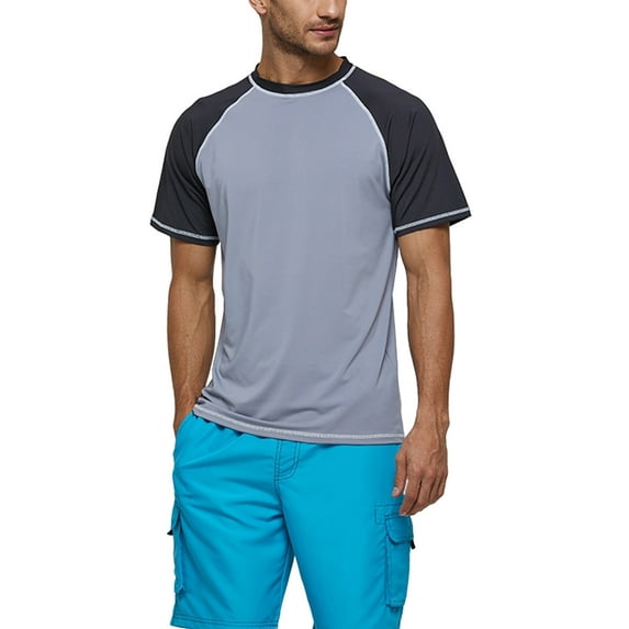 Mid-Ten Mens Boys Short Sleeve Boardshorts Swimwear Swim Tops Running Swimming Shirt Watershort Swim Trunks Board Shorts Swimsuit Beachwear Casual Surfing UPF50+ UV Protection Bathing Suit
