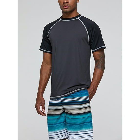 Mid-Ten Mens Swim Shirt Board Shorts Swimsuit Quick-Dry Sun Protection Rash Guard Short Sleeve Swim Tops Swim Trunks Pants Board Shorts Boardshorts Boys Swimwear Beachwear Casual Surfing Bathing Suit