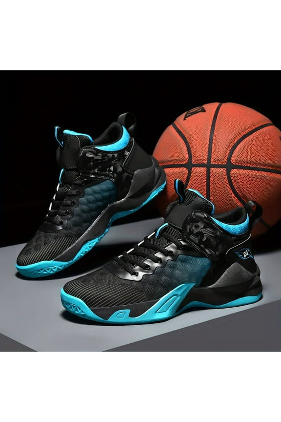 Mid Top Mens Fabric Lace-up Basketball Sneakers - Shock-Absorbing, Breathable, and Lightweight Shoes for Basketball Training and Competition - Rubber Sole, Casual and Sports Style