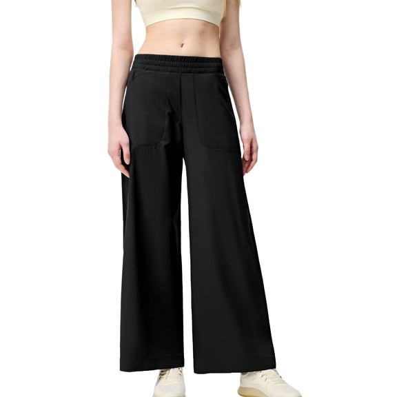 Mid Waist Cross Front Wide Leg Pants Women Soft Stretchy Loose Daily Work Casual Trousers