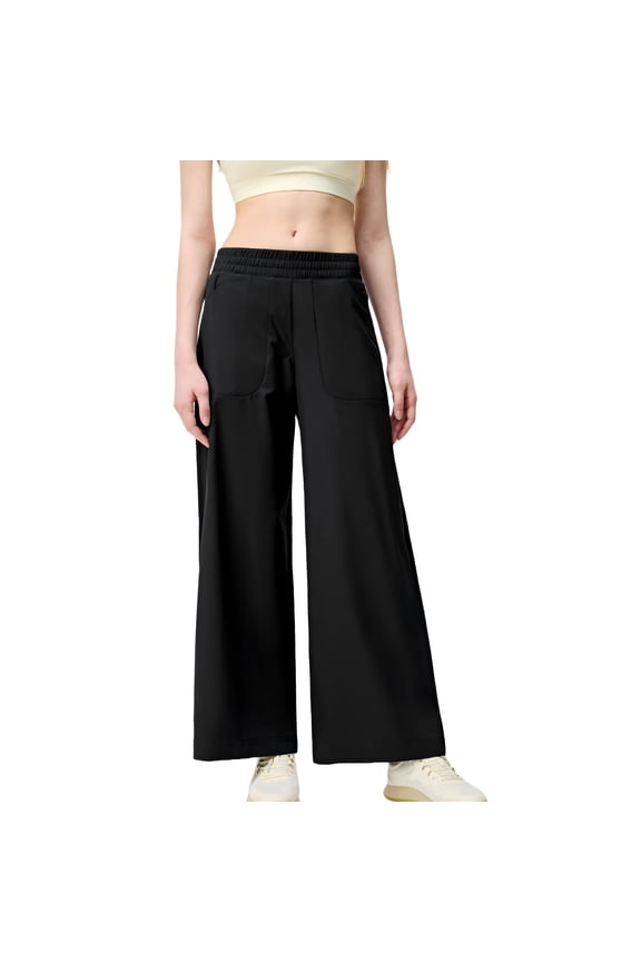 Mid Waist Cross Front Wide Leg Pants Women Soft Stretchy Loose Daily Work Casual Trousers