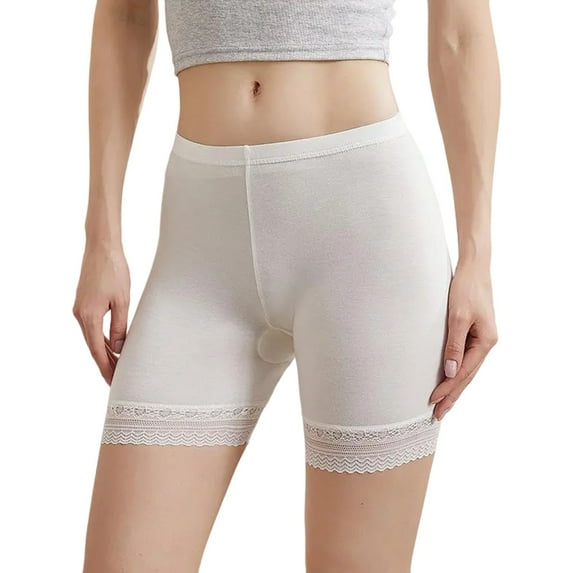 Mid-Waist Panties for Women Hip-Lifting Patchwork Lace Trouser Legs Solid Color Five feet Underwear