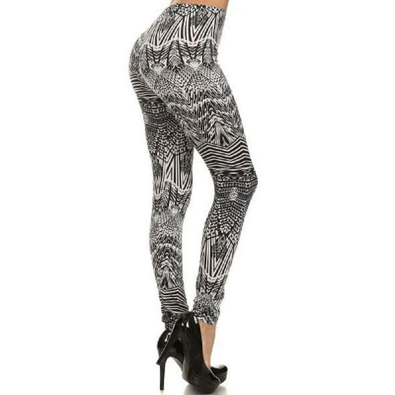 Mid-Waist Yoga Leggings Tummy Control Workout Running Slim Stretchy Activewear Pants - Black and White Tribal