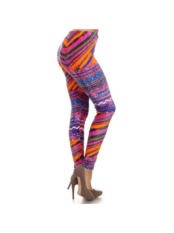 Mid-Waist Yoga Leggings Tummy Control Workout Running Slim Stretchy Activewear Pants - Tribal Bright Orange