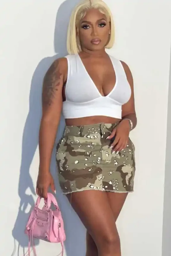 Mid Waisted Camouflage Mini Skirt (M, MultiBeige)
