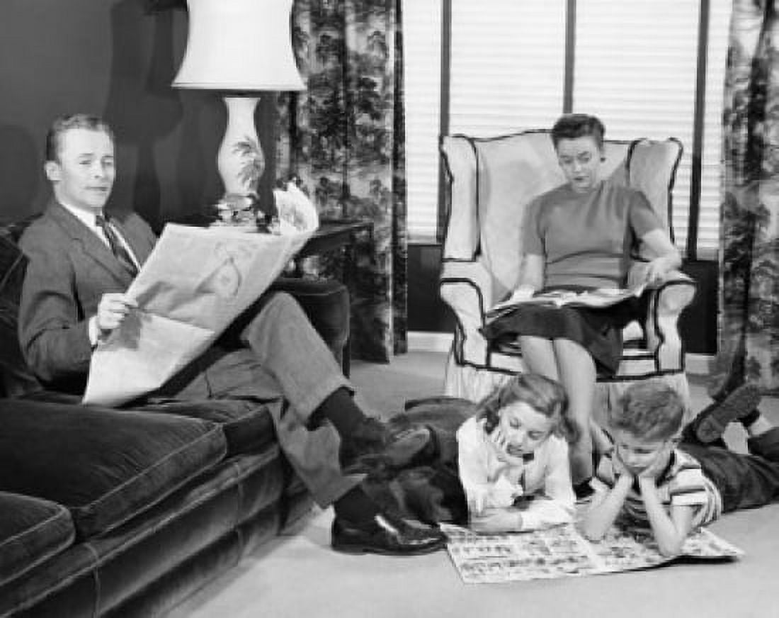 Mid adult couple with their children in a living room Canvas Art -  (18 x 24)